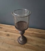 Metalen Roest Kandelaar met Glazen Windlicht - Afbeelding 2