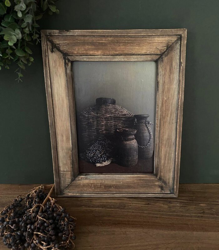 Houten wanddecoratie - mand met potten - zozowonen.nl