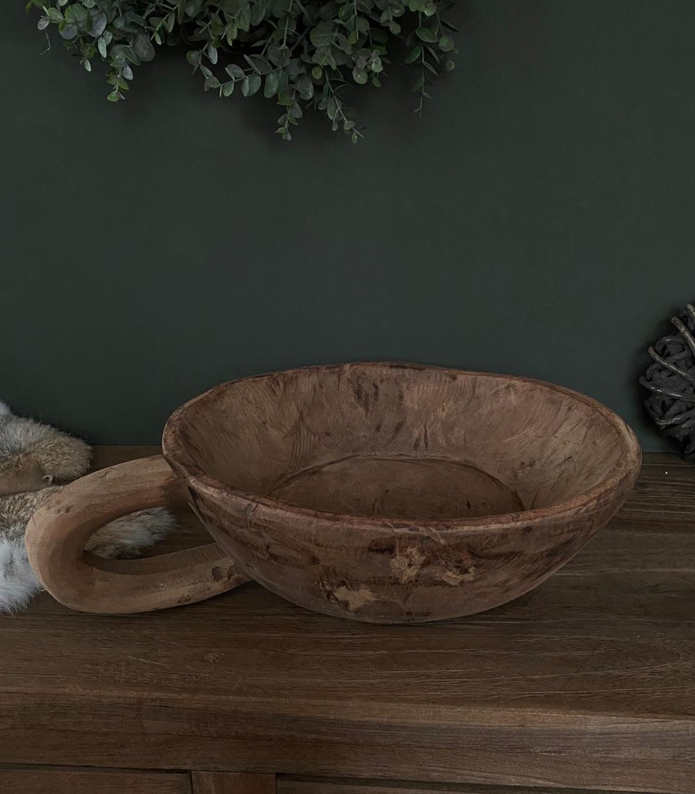 houten schalen landelijk - zozowonen.nl Oud Houten Schaal - Rond - Landelijk - 33cm - Afbeelding 1