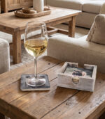 5 Houten Onderzetters in Houder met Print